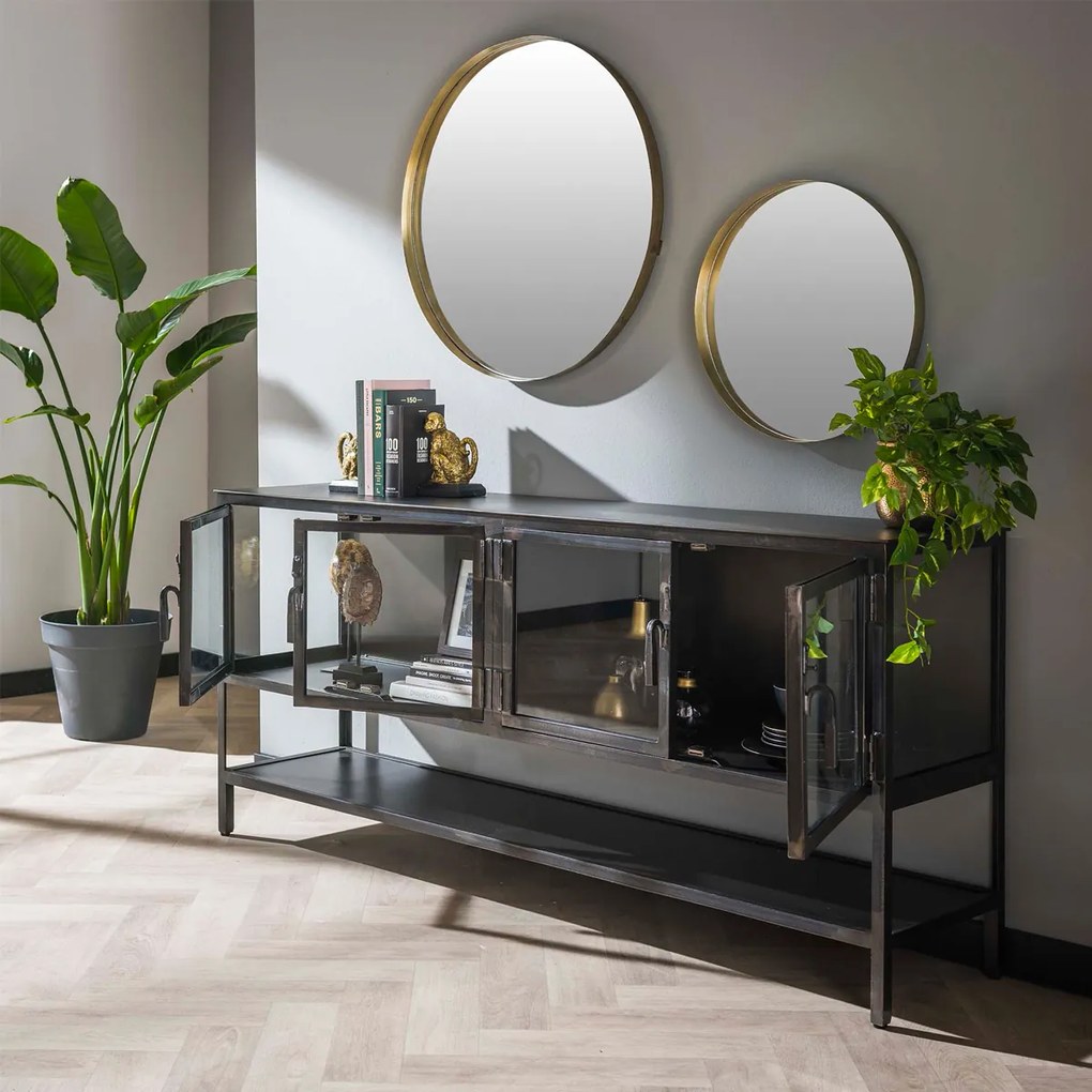 Dressoir Met Glazen Deuren - 180x40x80cm.