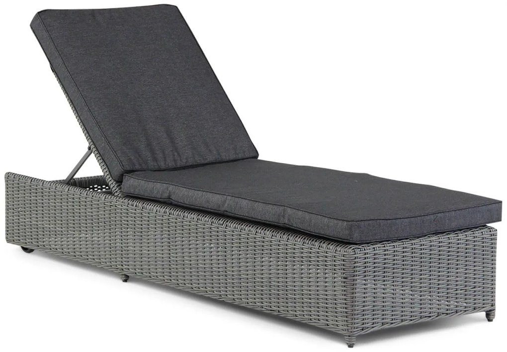 Garden Collections Charlotte Ligbed Off Black Met Wielen Wicker Grijs