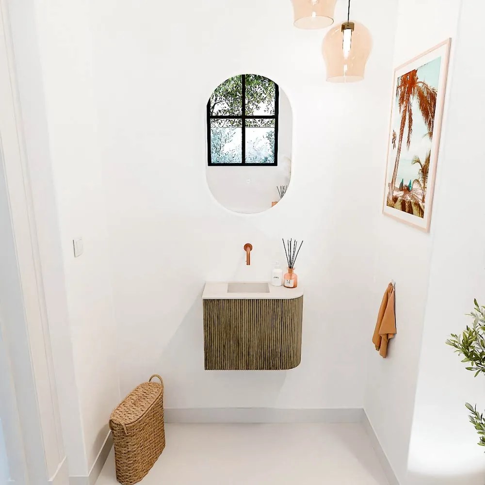 Mondiaz Joya DLux 50cm toiletmeubel ronding rechts dusk met wastafel faye links zonder kraangat meli