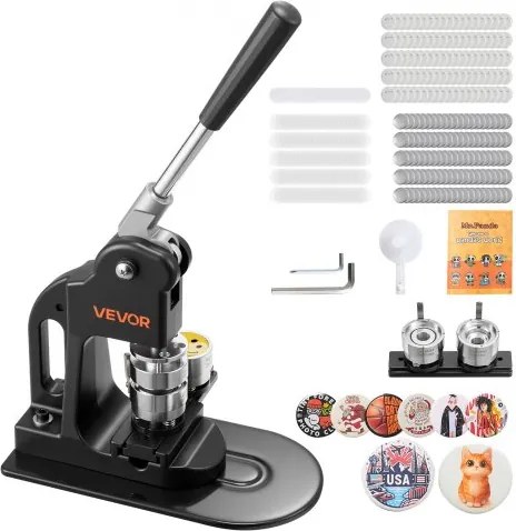 VEVOR knopenmachine 32 mm, knopenmaakmachine met 500 blanco knopen, cirkelsnijder, inbussleutels, handleiding en ergonomische handgreep, voor het zelf maken van reversspelden en badges, zwart