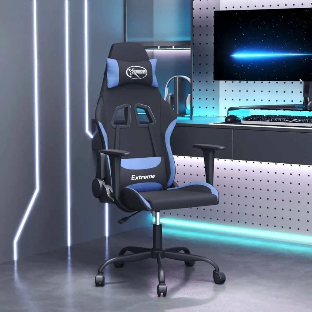 vidaXL Gamestoel draaibaar stof zwart en blauw