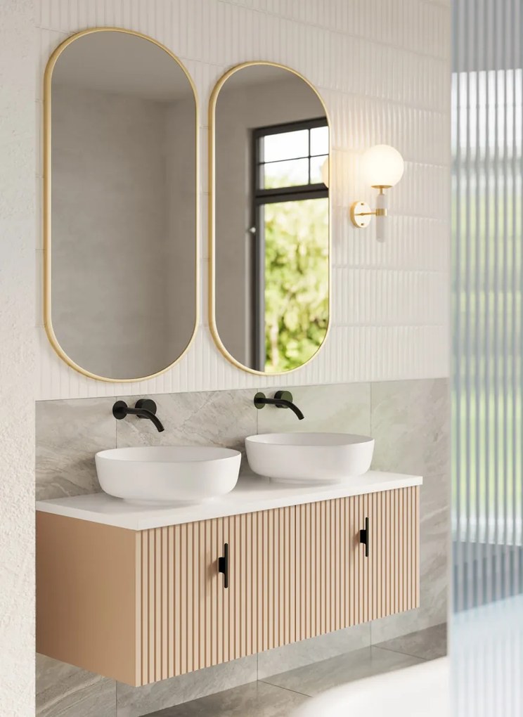 Muebles Ezra badmeubel ribbelfront 120cm macchiato met wit toppaneel zonder waskom