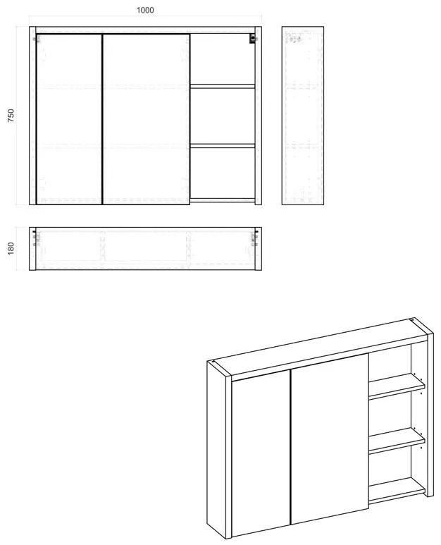 Comad Devon 846 FSC spiegelkast 100cm eiken/antraciet