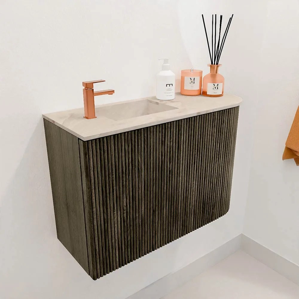 Mondiaz Joya DLux 60cm toiletmeubel ronding rechts shadow met wastafel faye links 1 kraangat frappe
