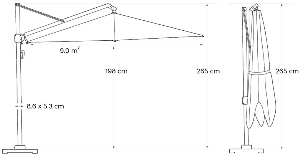 Platinum Challenger zweefparasol 3x3m  T2 wit frame (excl. voet) manhattan