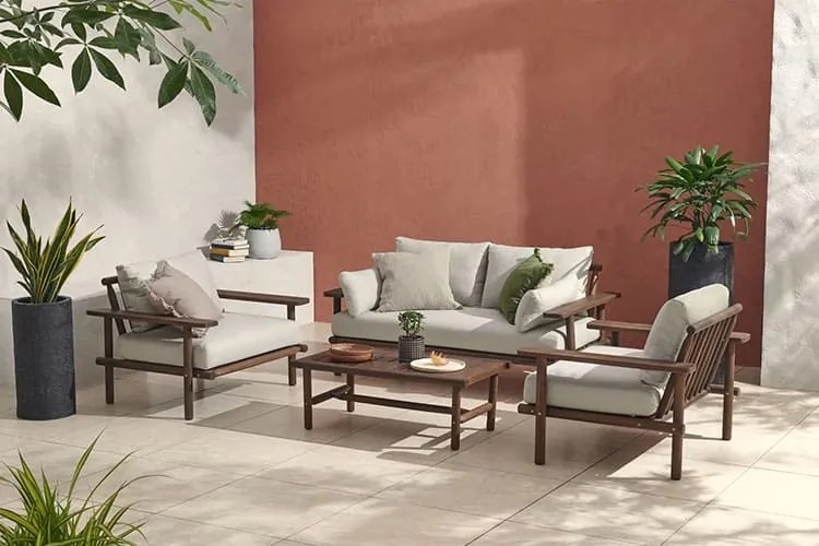 The Outsider Stoel-Bank Loungeset - Laruna - Acaciahout - Vintage Bruin /  Wit - The Outsider