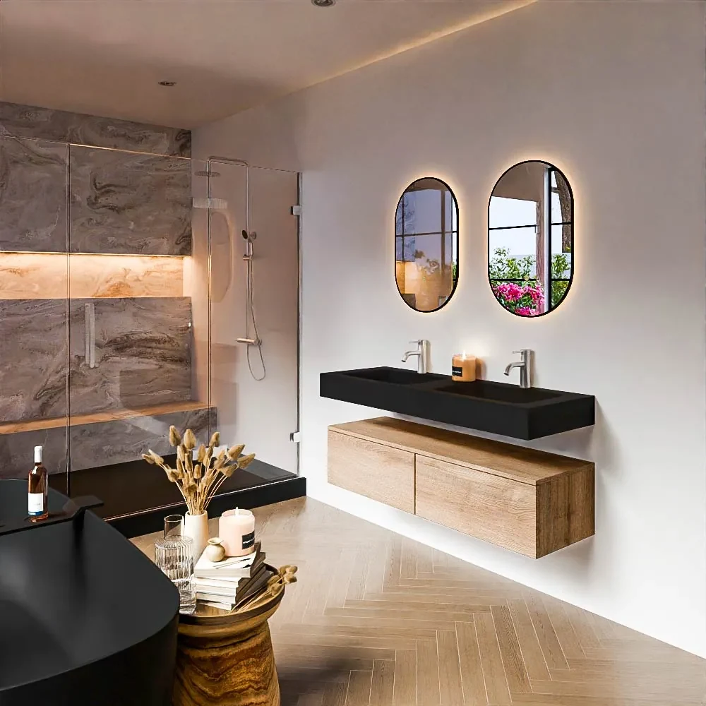 Zaro Alan badmeubel 130cm washed oak 2 lades met vrijhangende wastafel cloud dubbel 2 kraangaten urban