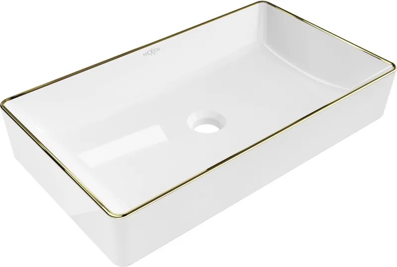 Mexen Nadia opzetwastafel 62 x 35 cm, wit/gouden rand - 21616005