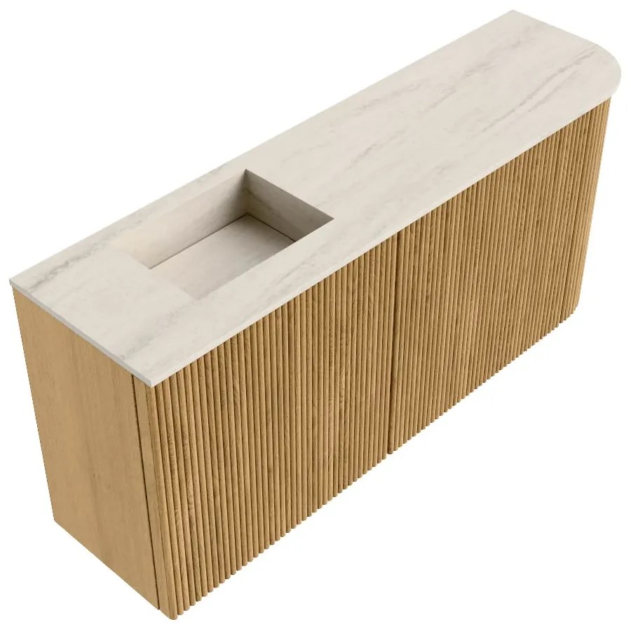 Mondiaz Joya DLux 90cm toiletmeubel ronding rechts oak met wastafel faye links zonder kraangat meli