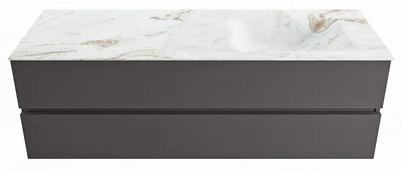 Mondiaz Vica DLux badmeubel 150cm dark grey 2 lades met wastafel frappe rechts zonder kraangat
