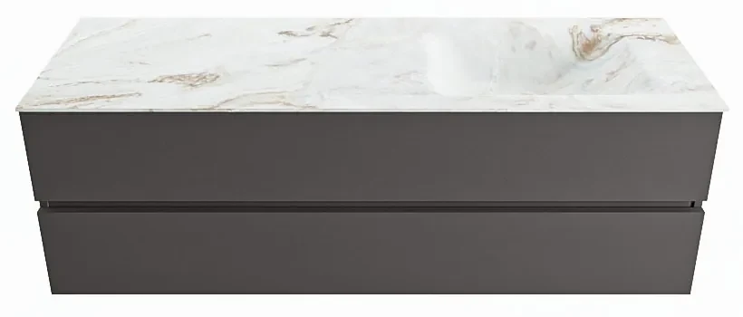 Mondiaz Vica DLux badmeubel 150cm dark grey 2 lades met wastafel frappe rechts zonder kraangat