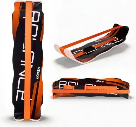 VEVOR Balance Board voor volwassenen (107 cm), wiebelplank, draagvermogen tot 200 kg, gebogen balanstrainingsapparaat met band voor core-oefeningen, staande oefeningen, thuisgym, yoga, oranje/zwart