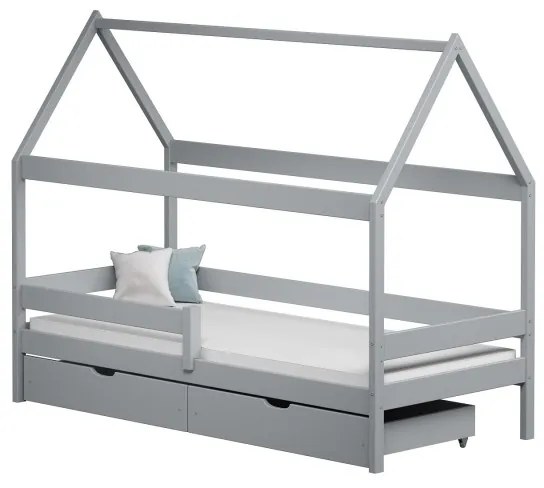 Peuter Grijs Canopy House-vormig eenpersoonsbed - Teddy 5056231746564 Children's Beds Home, 200x90, Twee kleine, Geen Children's Beds Home Dennenhout