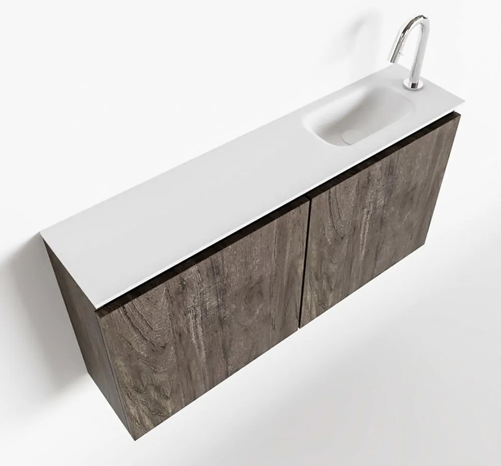 Mondiaz Ture 100cm toiletmeubel dark brown met wastafel talc rechts 1 kraangat