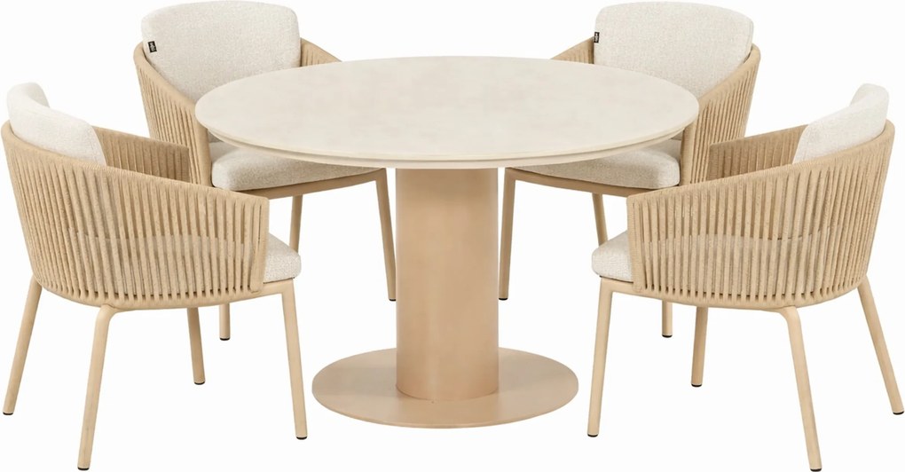 Tuinset Ronde Tuintafel 4 personen 120 cm Rope Taupe  Hartman Sevilla/Girona
