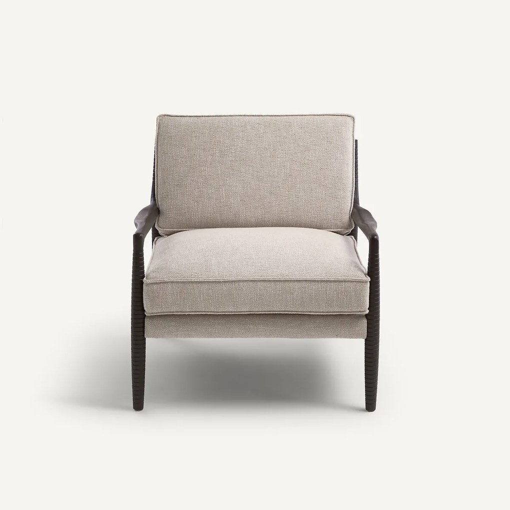 Fauteuil in gebeitst essenhout en gemêleerde katoenen stof, DILMA