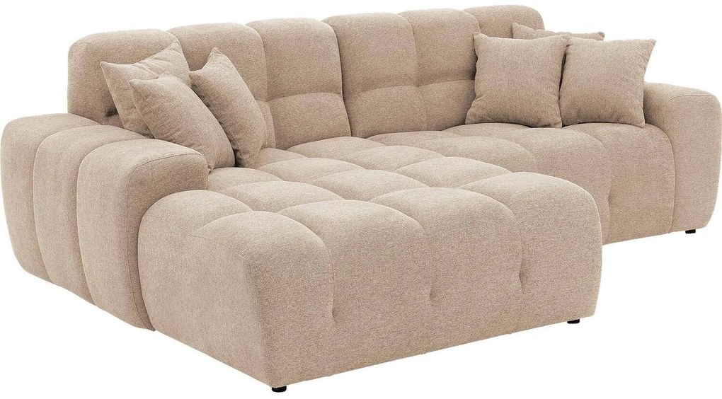 Goossens Excellent Bank Kubus - 30 X 30 Cm Stiksel wit, stof, 1,5-zits, modern design met chaise longue links