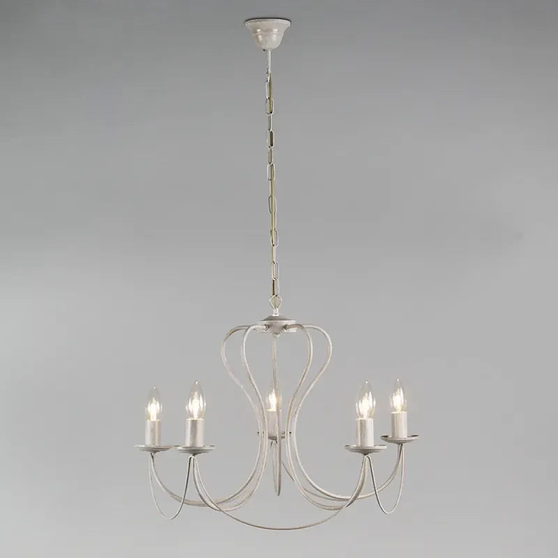 Eettafel / Eetkamer Klassieke kroonluchter taupe met wit - Como 5 Landelijk / Rustiek E14 rond Binnenverlichting Lamp