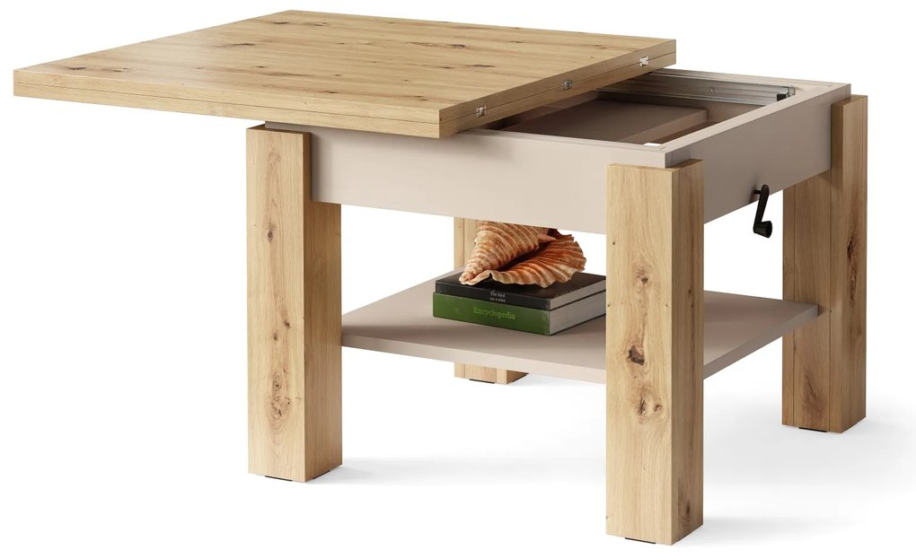 CLEO ARTISAN EIK / BEIGE, UITSCHUIFBARE SALONTAFEL