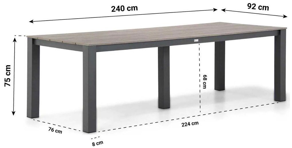 Dining Tuintafel rechthoekig 240 x 92 cm Aluminium/polywood Grijs Valley