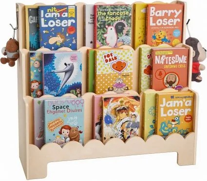 VEVOR Montessori Boekenplank 3-laags Kinderboekenplank met Gegolfde Rand, Boekenplank aan de Voorkant met Dubbele Haken, Babyboekenplank Kinderkamerplank voor Kleuterschool Kleuterschool