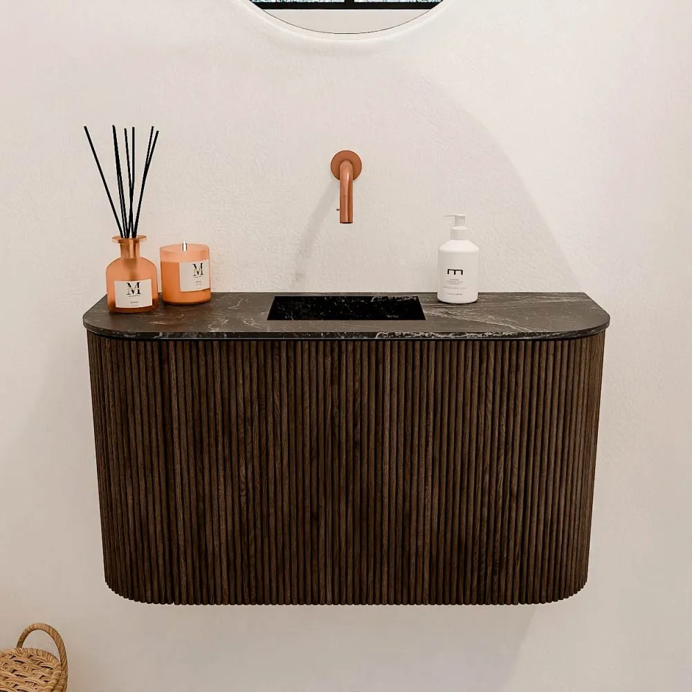 Mondiaz Joya DLux 75cm toiletmeubel ronding links/rechts walnut met wastafel faye midden zonder kraangat lava