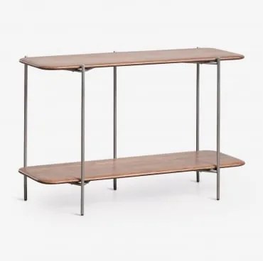 Consolerectangulaire 120x40 Cm En Mangohout En Roestvrij Staal Vimara Donker Handvat Hout - Sklum