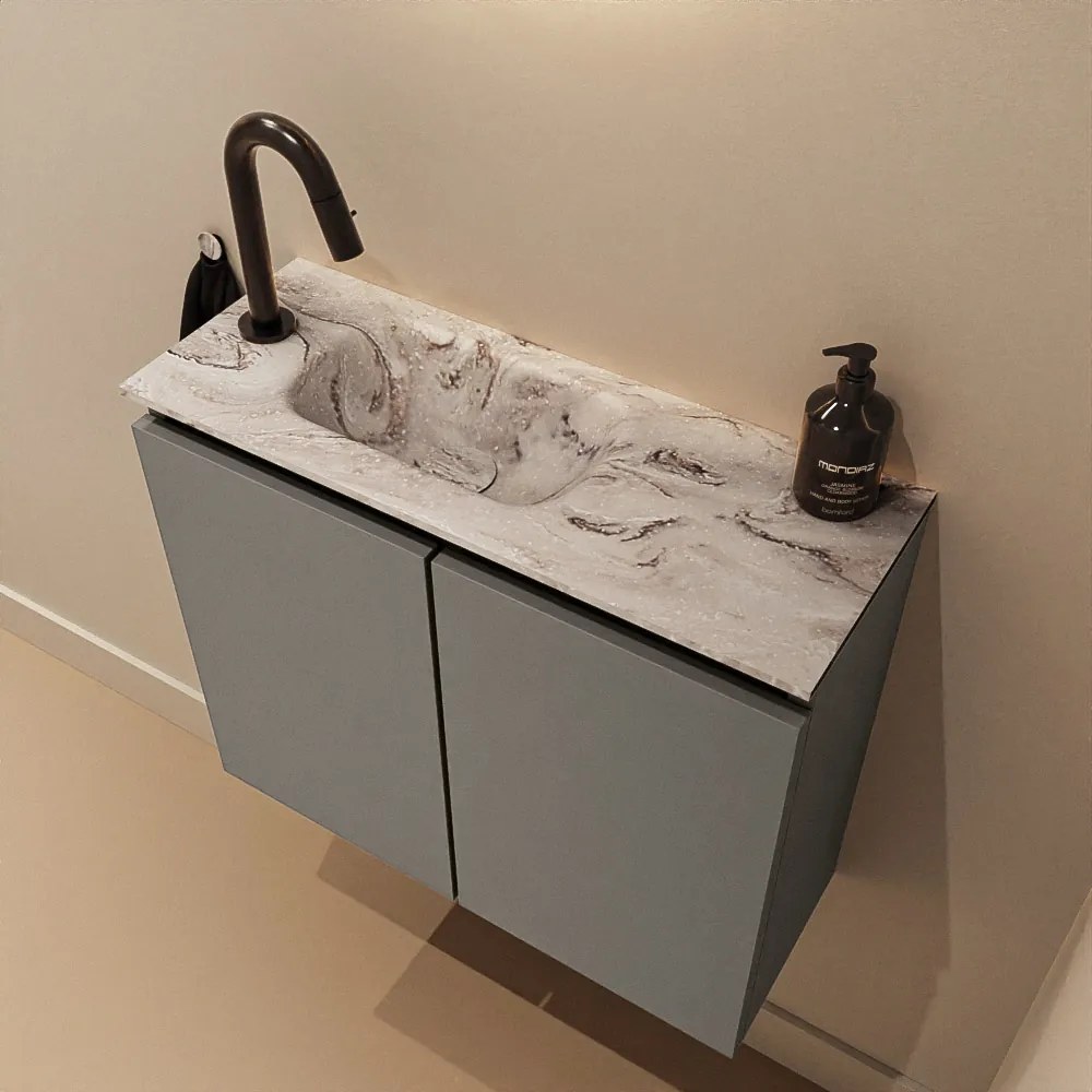 Mondiaz Ture DLux toiletmeubel 60cm smoke met wastafel glace links met kraangat