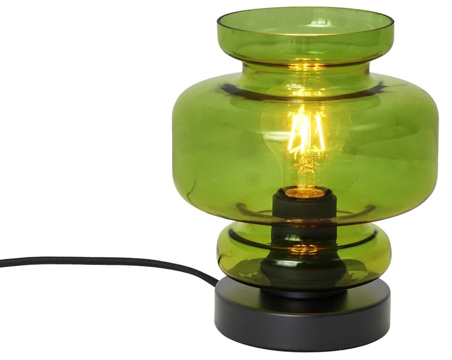 Retro tafellamp zwart met groen glas - Denise Retro E27 rond Binnenverlichting Lamp