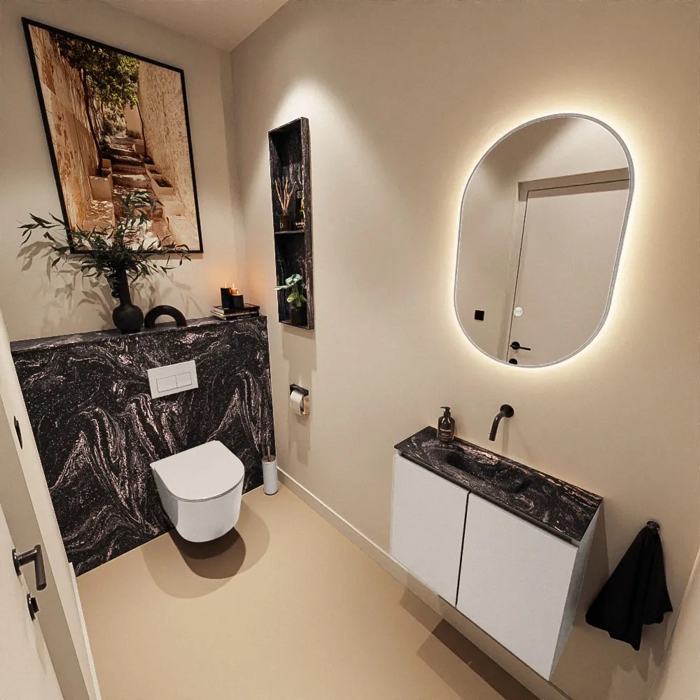 Mondiaz Ture DLux toiletmeubel 60cm linen met wastafel lava midden zonder kraangat