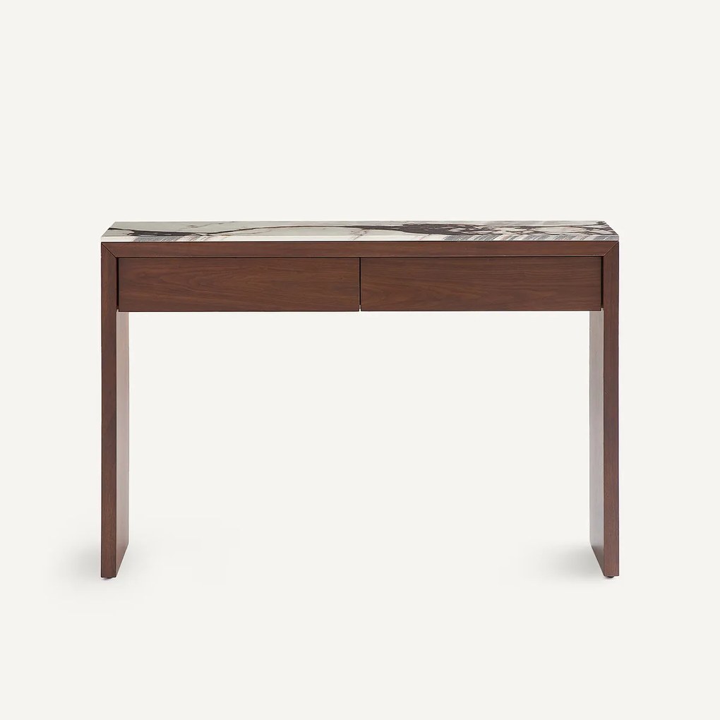 Keramische wandtafel met marmereffect en walnootfineer, DIANA