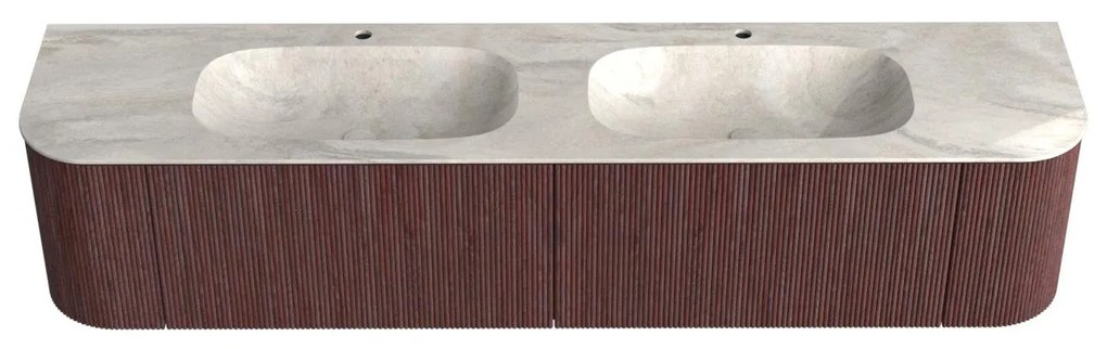 Mondiaz Kurve-dlux 200cm badmeubel ronding links/rechts ruby met 2 lades en deuren en wastafel stor small dubbel 2 kraangaten ostra