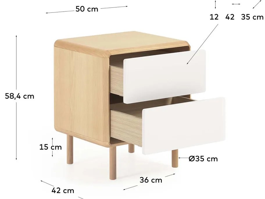 Kave Home Anielle Nachtkastje Licht Hout Met Wit - 50x45x58.4cm.