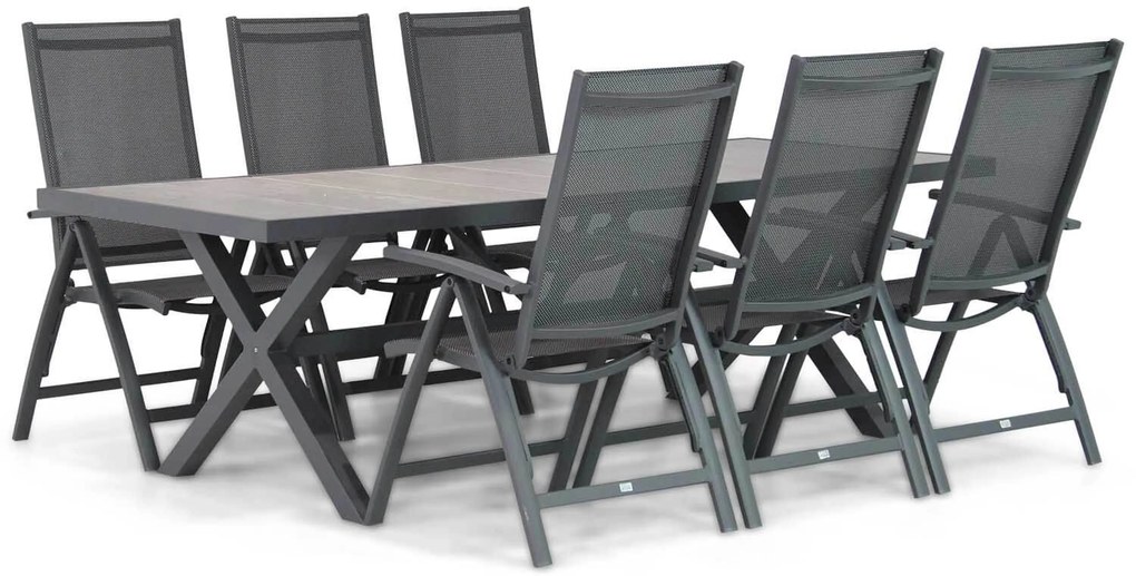 Tuinset 6 personen 245 cm Aluminium/Textileen /Aluminium/textileen Grijs Presto Vasto/Crossley