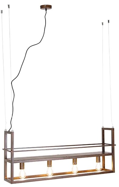 Industriële hanglamp roestbruin met rek 4-lichts - Cage Rack