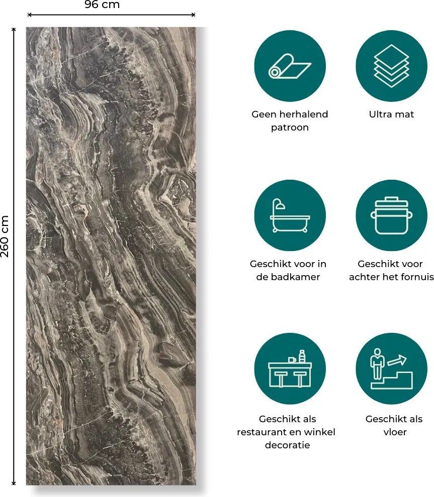 SPC Marmer Wandpaneel MAT Onyx Dark 260x96x0.3cm | Badkamer Wandpanelen