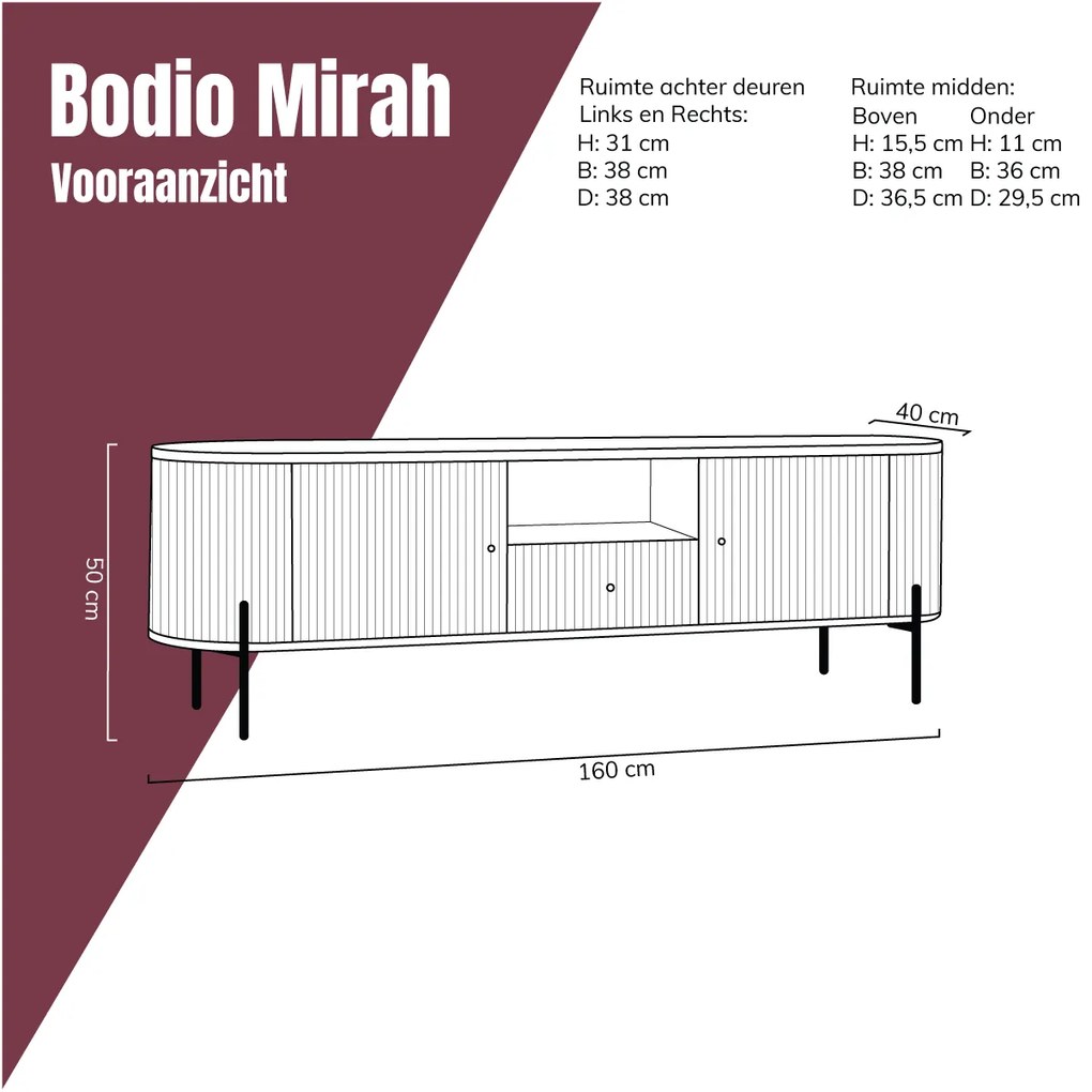 Tv-meubel 160 Cm Ribbel Hout Bruin - 160x40x50cm.