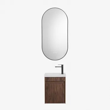 Narek Zwevend Houten Badkamermeubelset Met Geïntegreerde Wastafel Donker Hout & Ovale Led En Anticondens Zwart 50x100 Cm Asteiro & Mat Zwart ↑20 Cm Me