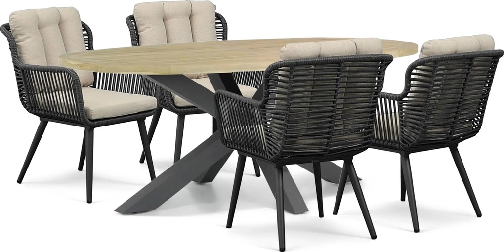 Tuinset 4 personen 200 cm Rope Grijs Coco Custa/Brookline