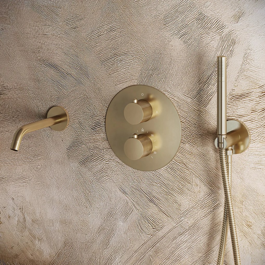 Saniclear Brass Curved rond inbouw thermostaat met inbouwdeel geborsteld messing - mat goud