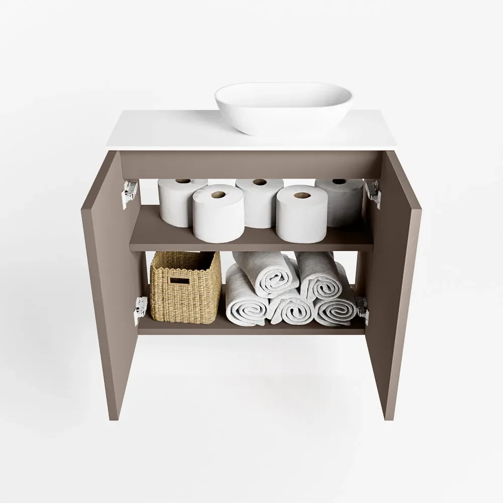 Mondiaz Fowy toiletmeubel 60cm smoke met witte waskom rechts zonder kraangat