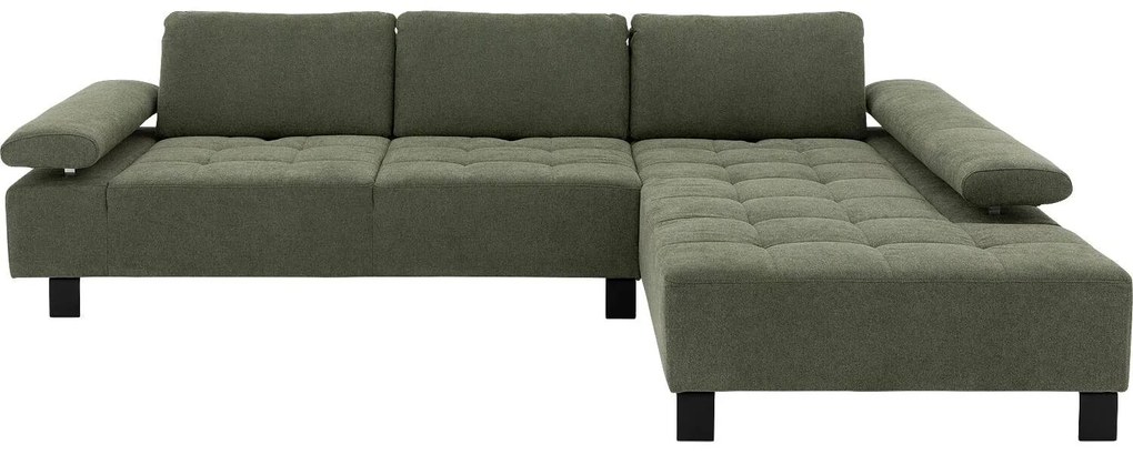 Goossens  groen, stof, 3-zits, modern design met chaise longue rechts