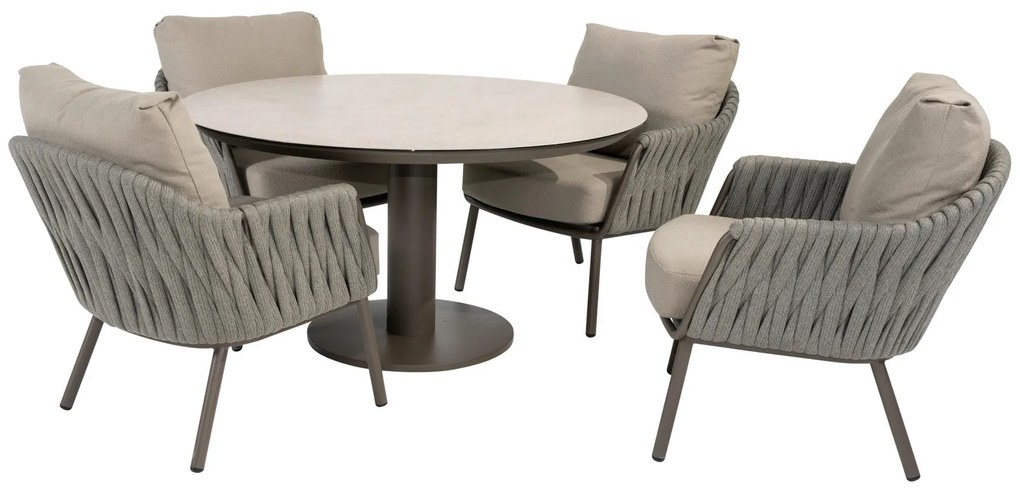 Taste by 4 Seasons Cannes low dining tuinset met Sarah tafel Ø 130 cm Tuinset   bruin weerbestendig