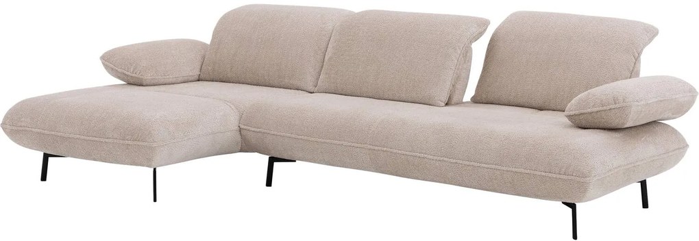 Goossens Excellent Bank Leandro beige, stof, 2,5-zits, modern design met chaise longue links