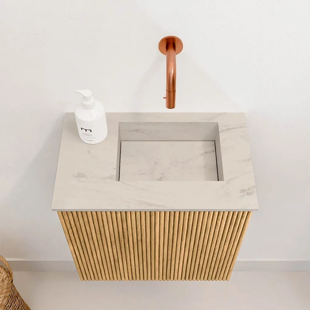 Mondiaz Joya DLux 40cm toiletmeubel oak met wastafel faye rechts zonder kraangat opalo
