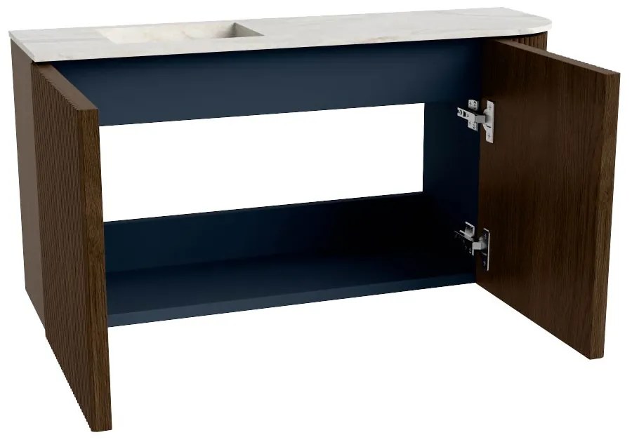 Mondiaz Joya DLux 80cm toiletmeubel ronding rechts walnut met wastafel faye links zonder kraangat ostra