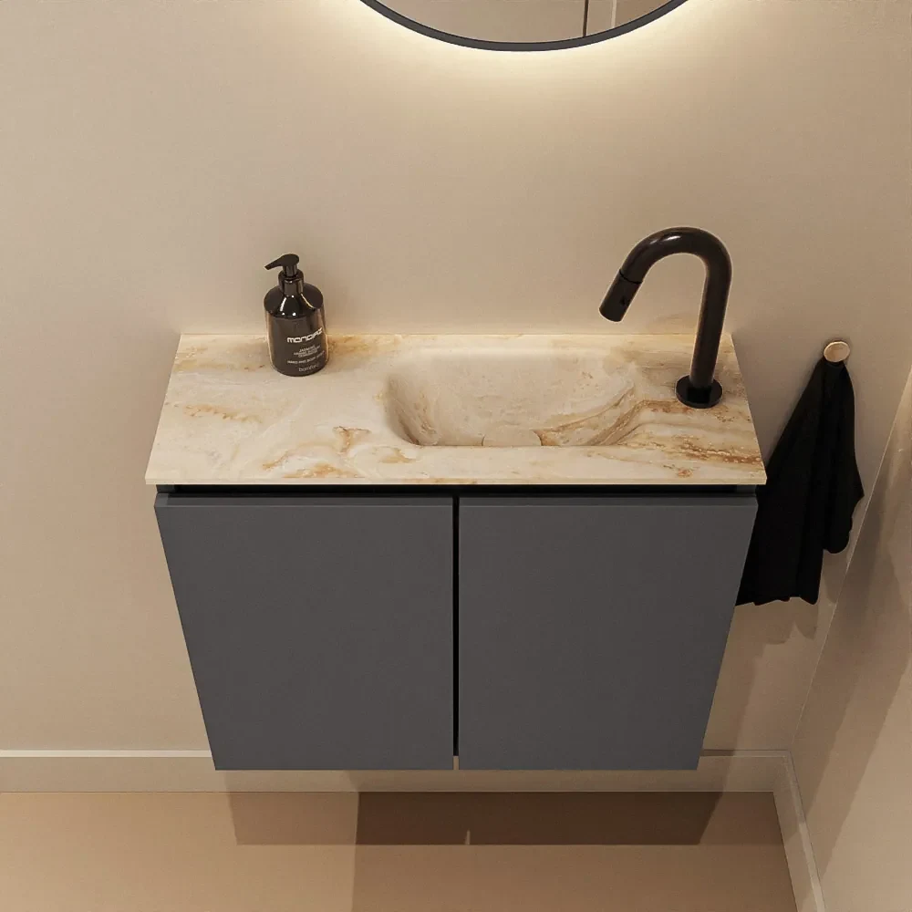 Mondiaz Ture DLux toiletmeubel 60cm dark grey met wastafel frappe rechts met kraangat