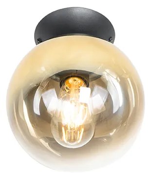 Art deco plafondlamp zwart met goud glas - pallon