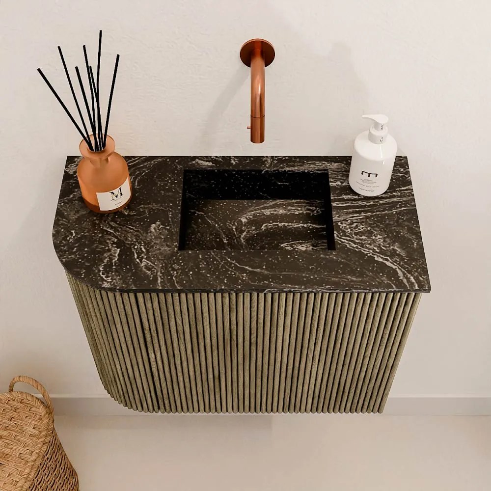 Mondiaz Joya DLux 50cm toiletmeubel ronding links dusk met wastafel faye rechts zonder kraangat lava