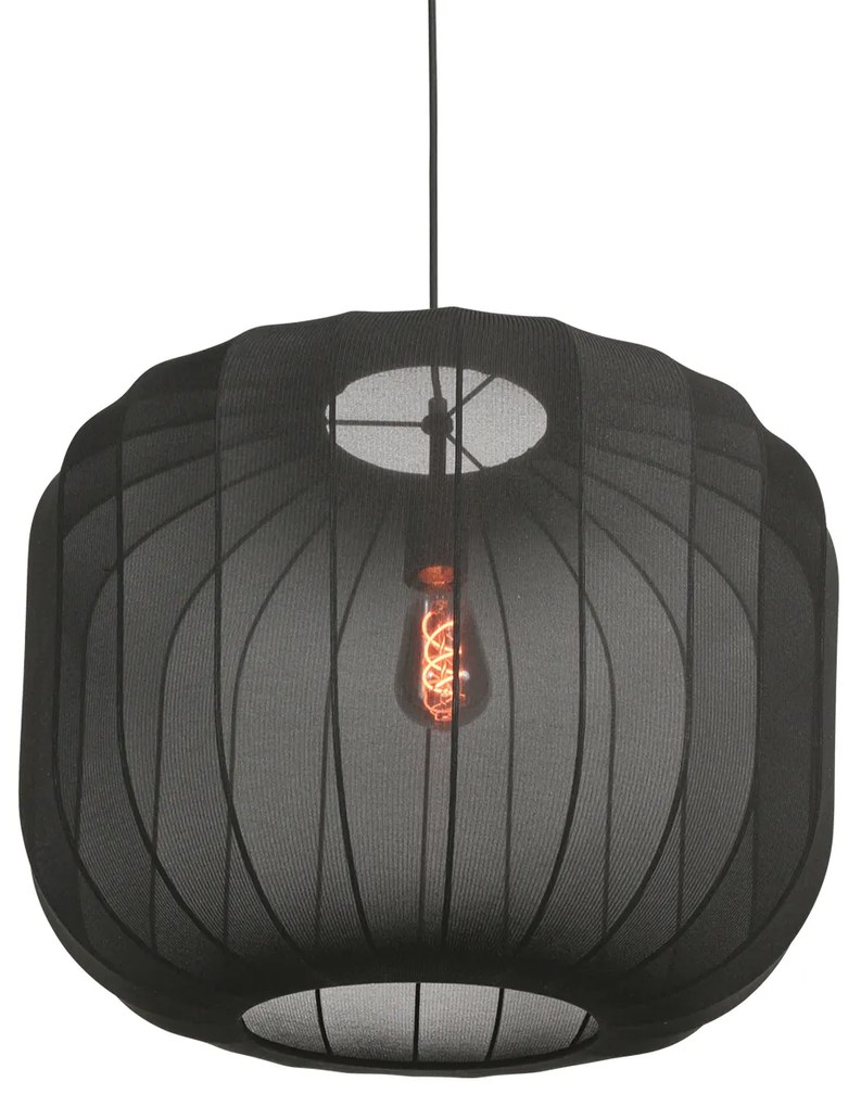 Japandi hanglamp zwart met stoffen kap 55cm - Sable